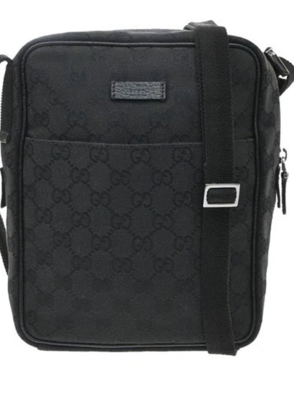 GUCCI GG Pattern Crossbody Messenger Bag Canvas Leather Black 67SA219